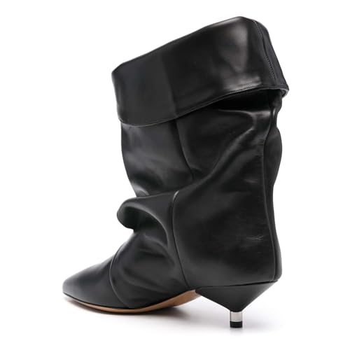 Slouchy Ankle Boots for Women Kitten Heels Wide Calf Boots Pointed Toe Pull on Ankle Booties Fall Winter Shoes3