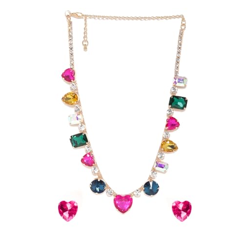 Rubans Gold-Plated Multicolor Gemstone Necklace Set with Heart-Shaped & Emerald-Cut Stone (B0D6RTX9N8) Amazon Price History, Amazon Price Tracker
