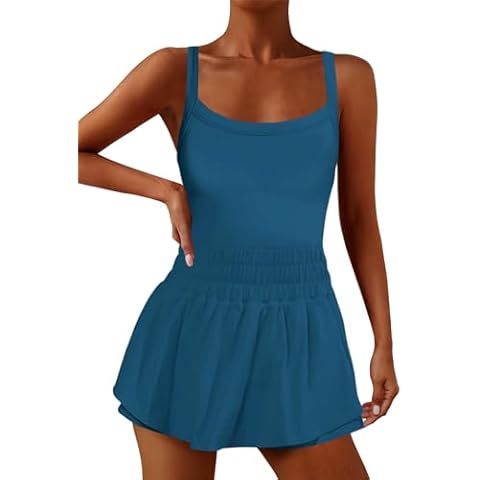 SENSERISE Womens Athletic Dress Workout Romper Sets Tennis Dresses Running Onesie One Piece Shorts Golf Yoga Clothes(Teal Blue,M) Cover