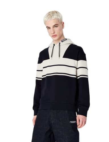Armani Exchange Men's Cotton French Terry Neutral Linear Block Hooded Sweatshirt