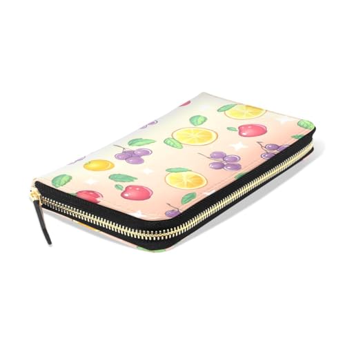 Long Wallets Leather Bifold Wallet for Women Shiny Fruits with Zipper Credit Card Holder Large Capacity3