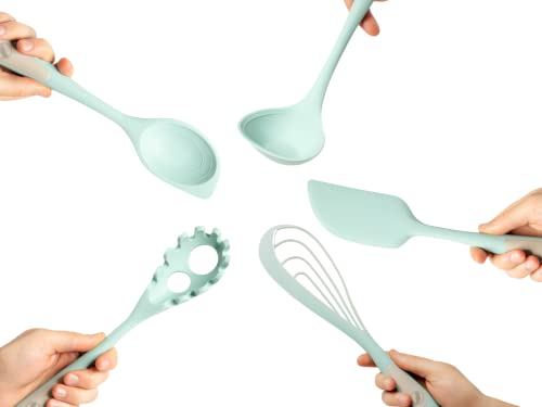 Prepdeck - 5 Piece Silicone Cooking Set - Flip, Mix, Whisk, Scoop, Strain, Scrape & Measure -Dual Function Cooking Tools - Heat-Resistant Silicone - Safe For Non-Stick Cookware - Seamless Design #TOP1