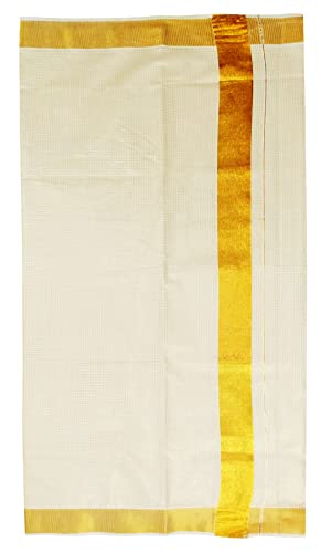Image of Women's Kerala Traditional Cotton Kasavu Saree with Running Blouse | Sari for Weddings, Festivals, Temple Visits, Onam Vishu & Regular Wear