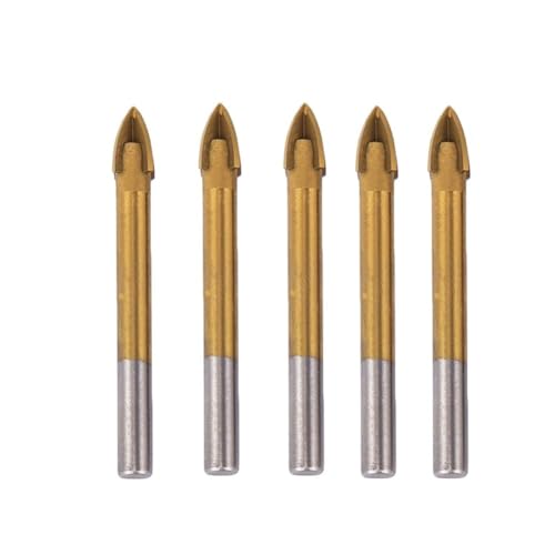 Honseadek Set di 5 punte da trapano in carburo per piastrelle e vetro, 5-12 mm, testa a croce per piastrelle di ceramica, marmo, granito, legno, plastica, pareti di cemento (12 mm)