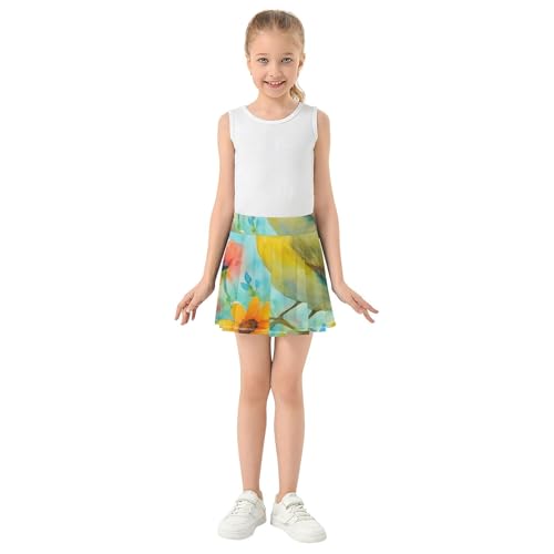 Watercolor Wildflowers Butterfly Bird Girls' Shorts Athletic Skorts Tennis Skirts Kids Flowy School 3t3
