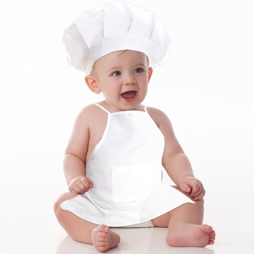 Image of Asofelk 2PCS Newborn Baby Photography Chef, Baby Chef Outfit/Baby Apron and Hat, Mini Toddlers Chefing Hat, Toddlers Chefs Clothes with Cotton Material for Infant Photography, Child Chefing Outfit