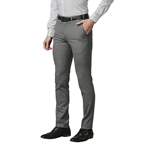 Image of Raymond Men's Poly Viscose Blend Solid Pattern Slim Fit Flat Front Formal Trouser