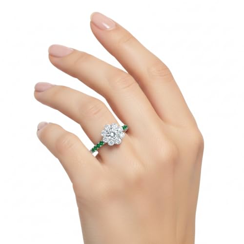 Image of Choose Your Gemstone Flower Halo Diamond CZ Ring 925 Sterling Silver Round Shape Halo Engagement Rings Everyday Jewelry Wedding Jewelry Handmade Gifts for Wife US Size 4 to 12
