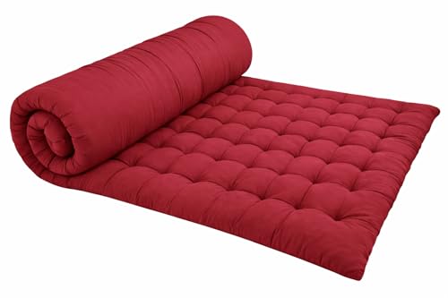 Image of ATOOTFUSION Soft Cotton Quilt | Foldable Light Weight Filled Single Firm Cotton Quilt Mattress| Gadda (Solid Coloured, 2 Sleeping Capacity, 5 x 6 ft or 72 x 60 Inches Queen) (Maroon)