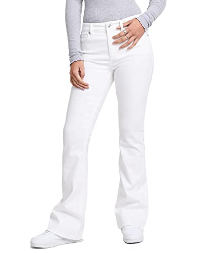 O A T NEW YORK Womens Womens Contemporary White High-Rise Flared Jeans, Stylish Pants