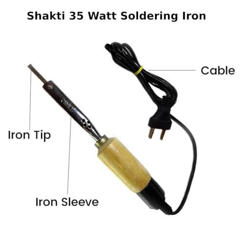 Image of 35 Watt Soldering Iron with Wooden Handle | Copper Bit | Ideal for Electronics & DIY Repair Work (Pack of 1)