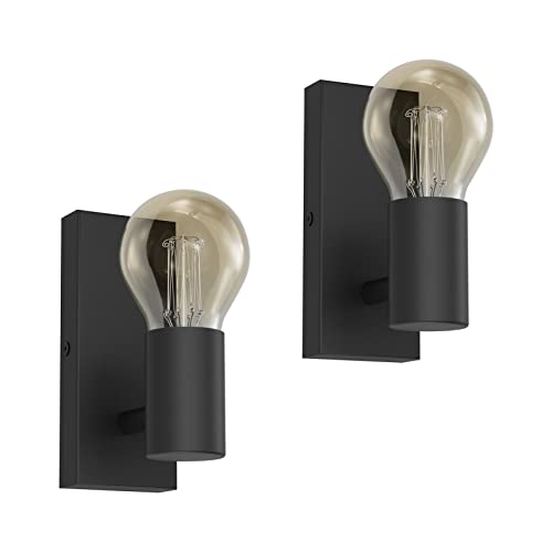 Klighten 2 Piezas Lámpara de Pared E27 Vintage Orientable, Aplique de Pared Interior Metal Retro, Luz de Pared Industrial para Cocina, Pasillo, Dormitorio, Sala de Estar, Negro, Bombilla no Incluida