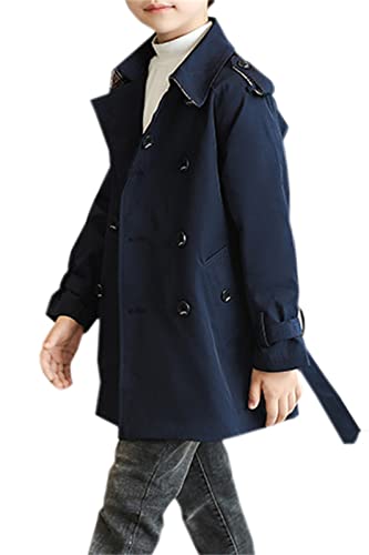 Cromoncent Kids Boys Double Breasted Trench Coat Classic Lapel Outwear Dress Coats, Navy Blue, 6-7 Years = Tag 130