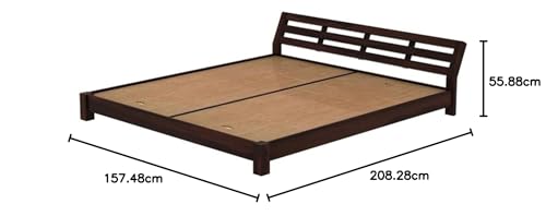 Image of Solid Sheesham Wood Low Height Queen Size Bed Without Storage | Wooden Double Bed | Low Floor /Lying /Rise /Level /Profile Cot Bed for Bedroom Furniture | Walnut Finish