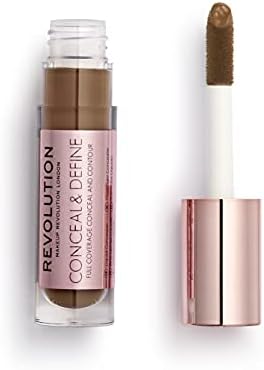 Revolution, Conceal & Define Concealer, Full Coverage & Lightweight, Long-Lasting Matte Finish, Vegan & Cruelty Free, C17 Dark to Deep Skin Tones, 0.14 oz