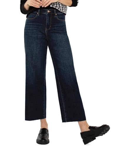 Liverpool Women's Petite Stride Crop Wide Cut Hem High-Rise Crosshatch Denim