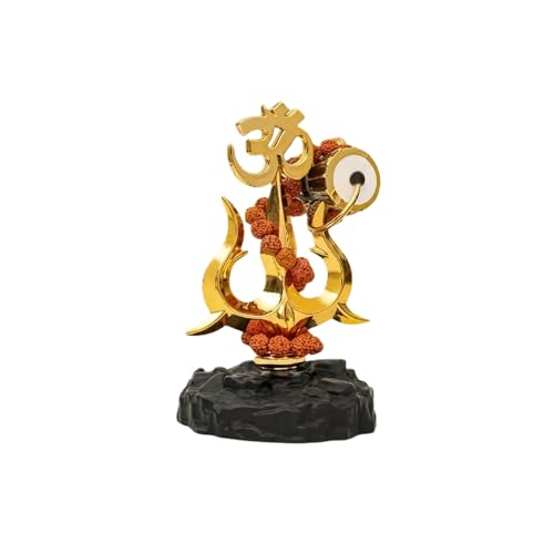 Image of eCraftIndia Trishul Damroo Idol with Original Rudraksha Beads | Lord Shiva Symbol Murti for Car Dashboard, Home Decor & Office Table | Spiritual Gift for Pooja, Housewarming & Festive Use