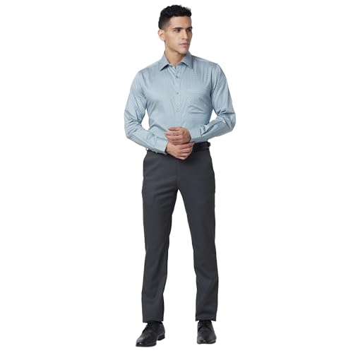 Image of Raymond Men's Slim Fit Pure Cotton Structure Pattern Semi Cutaway Collar Full Sleeve Formal Shirt