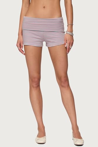 Image of Women Fold Over Lounge Shorts Low Waist Fitted Pajama Shorts Cute Sleep Pj Short Bottoms Roll Over Yoga Shorts
