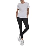 DKNY Women's Rhinestone Stripe Logo Short Sleeve T-Shirt, White, Large