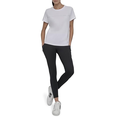 T-Shirt Blanc décontracté DKNY à Rayures Strass pour un Look Chic