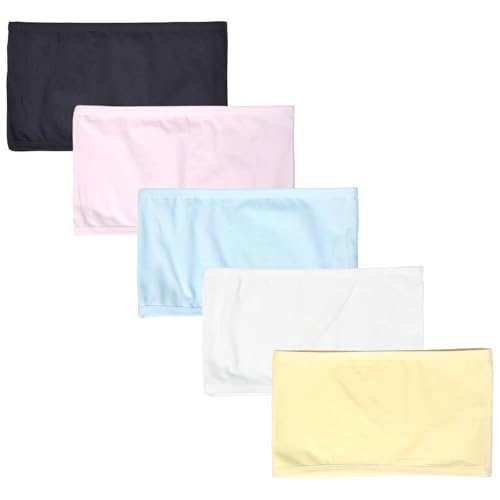 Girls Bandeau Bra,Strapless Tube Crop Top Training Bras for Kids Girls 5 Pack