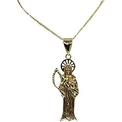 Cadena De Oro Santa Muerte Diamantados of Florida Colgante chapado en oro de 18 quilates de Santa Muerte con cadena de 55,8 cm