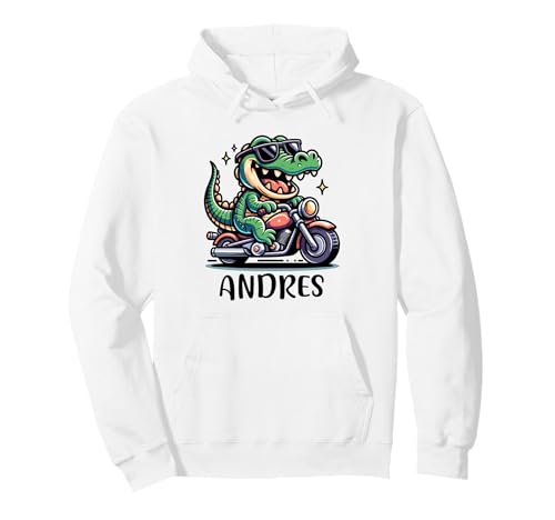 Simpatico alligatore Andres su una moto per ragazzo, figlio, bambino, papà, nonno, fratello, bambino, adolescente, bambini, chiunque si chiami Andres. Se ti chiami Andres e ami gli alligatori, le moto, questo design divertente è questo! Idea perfetta per gli Andres nella tua vita!