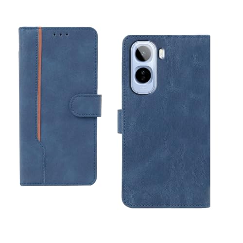 Image of amazon basics Vivo T5 Pro 5G Flip Cover | Card Pockets Wallet & Stand | Flip Cover for Vivo T5 Pro 5G (Blue with Beige Strip)