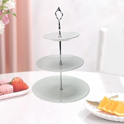 Erfo 3-Tier Ceramic Cake Stand, Round Pastry Cupcake Stand, White Dessert Serving Tray Platter Elegant Serving Rack With Silver Handle Great For Tea Party, Weddings, Birthday (Zy-0140) #TOP7