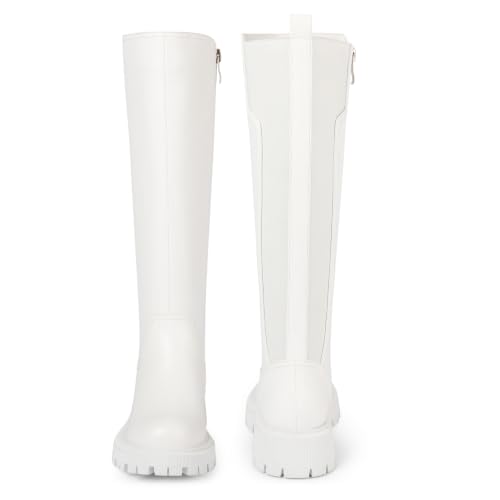 Image of TEAIEU Knee High Boots for Women, Platform Chunky Block Low Heel Tall Boots, Round Toe Side Zipper Fall Long Boots for Dress, Stretch Calf, Comfortable