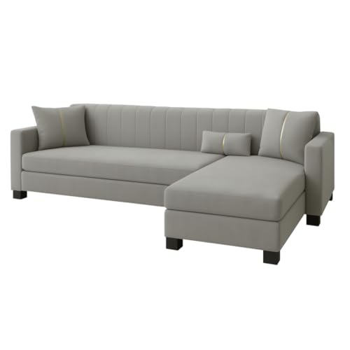 Image of SOCOZI Almeria 5 Seater RHS L Shape Sofa Set | Soft Velvet Suede Fabric | Modern Design | Plush Comfort Cushions for Living Room (Light Grey)