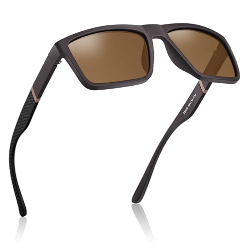 CARFIA Grid Temple Polarized Sunglasses for Men UV Protection Sturdy TR90 Frame Cool Square Sun Glasses