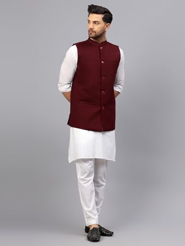 Image of LATEST CHIKAN Men's Traditional Tweed Cotton Checkred Premium Nehru Jacket /Waistcoat