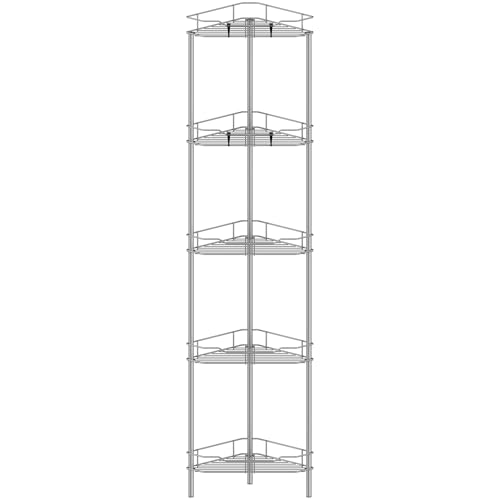 Image of HuggieGems 5 Tier Floor Standing Corner Shower Caddy Organizer Shelf with Hooks, Bathroom Shelves Stand Rack, Gray