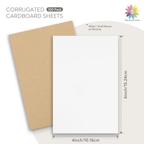 Image of Mat Board Center, 100 Pack 4x6 Inch Corrugated Cardboard Sheets