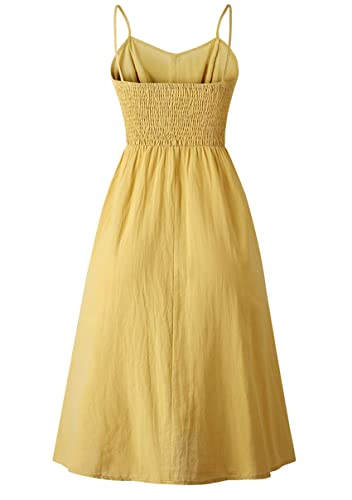 Image of YMING Womens Summer Spaghetti Strap Dresses Button Down Floral Sundress High Waist Swing Midi Dress with Pockets