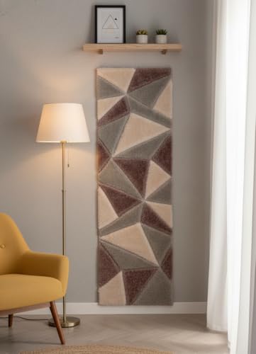 Image of 2x6 ft Shaggy Rug Runner - Fluffy Geometric Carpet for Hallway, Bedroom, and Studio with Minimalist Appeal