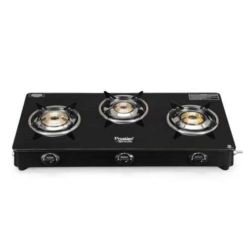 Prestige Marvel Plus Auto Ignition 3 Burner Glass Top Gas Stove, GTM 03 AI, Black