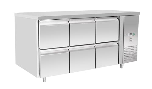 METRO Professional Mesa refrigerada GCC31006D, acero inoxidable, 204 L, 400 W, 6 cajones, plateado, ideal para restaurantes