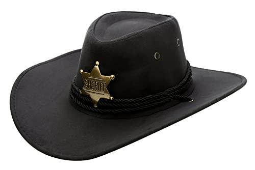HilyBony Chapeau de cowboy occidental pour femme et homme - Chapeau de shérif de cowgirl - Chapeau Fedora, Noir , M/L Cover