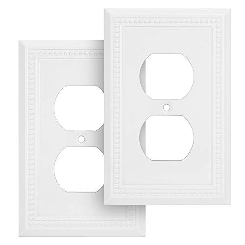 Image of Henne Bery Sunken Pearls Heavy Duty Decorative Wall Plate Switch Plate Outlet Cover (Single Duplex, 2 Pack, White)