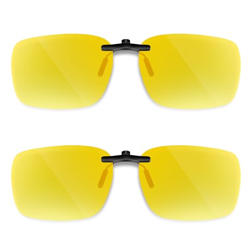 Each Cool Night Vision Clip-On Glasses, 2-Pack Polarized Yellow Lens for Night Driving, Clip-On Over Glasses, Headlight Glare Comfort, UV400