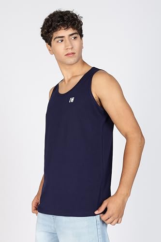 Image of Men's Black Tank Top, 100% Combed Cotton, Regular Fit, Sleeveless Gym Workout Vest with Logo