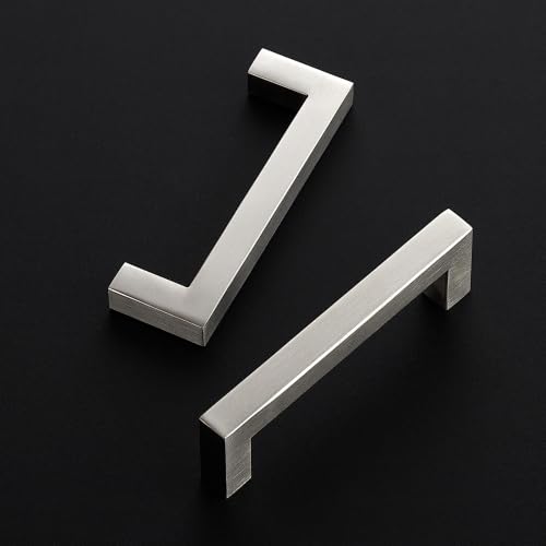 Image of Ravinte 30 Pack Kitchen Brushed Nickel Cabinet Handles 4 Inch Hole Center Stainless Steel Square Cabinet Pulls for Dresser Drawer Cupboard Handles with Screwdriver