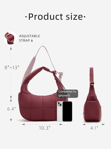 Image of WESTBRONCO Small Puffer Crescent Shoulder Bag for Women, Nylon Quilted Shoulder Purses, Puffy Handbags with Adjustable Strap