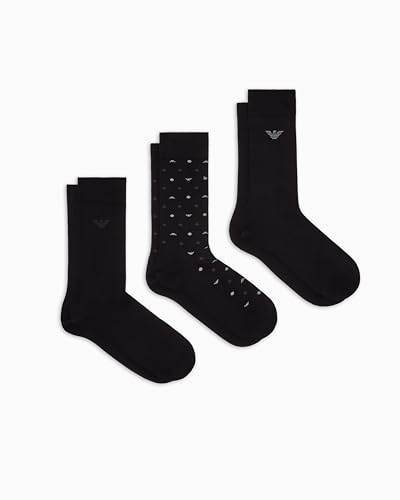 Emporio Armani Lot de 3 paires de chaussettes courtes pour homme Motif aigle Noir, Noir, Taille unique