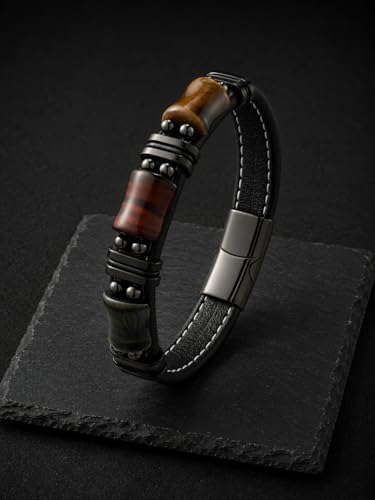 Pulsera trenzada de cuero para hombre con piedra ojo de tigre miniatura 5