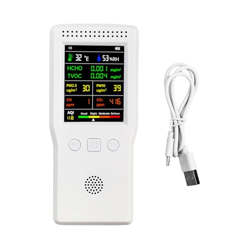 Air Quality Monitor Indoor/Outdoor, Portable Formaldehyde Detector Temperature Humidity Meter Sensor Tester with Stand, 9 in 1 Real-Time Air Particle...