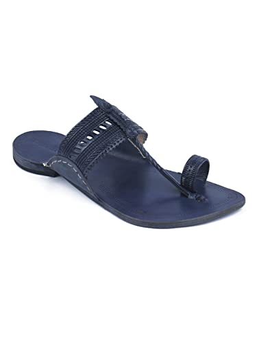 Image of KORAKARI Men Kolhapuri Chappal Handcrafted Sandal Smooth and Comfortable Flip Flops Slipper Stylish Anti Slip Design Genuine Leather Traditional Footwear.